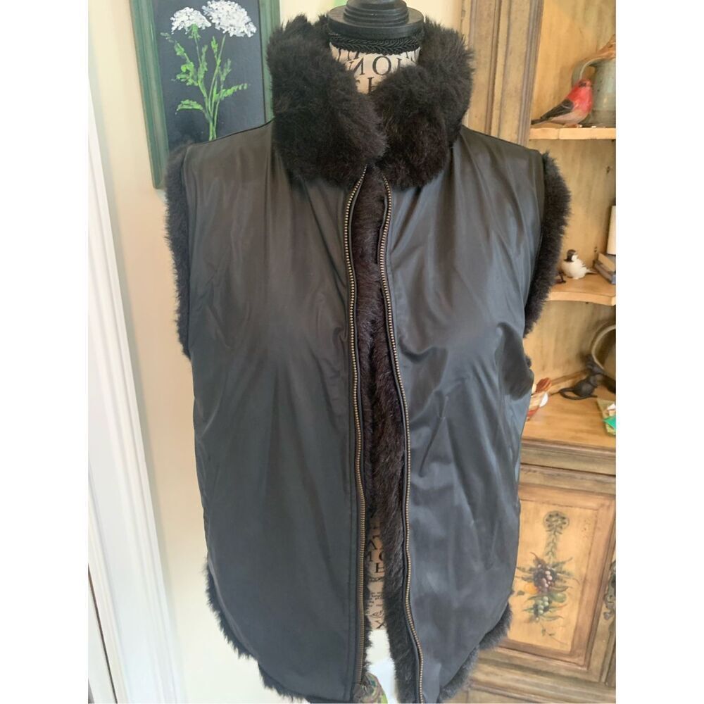 Coaco NY Reversible Soft Faux Fur Sleeveless Black Vest Jacket Winter - Picture 8 of 13